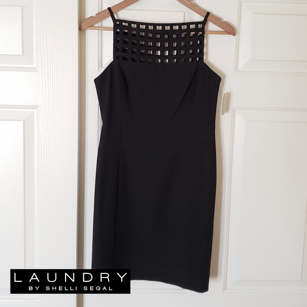 NEW Laundry Shelli Segal black lattice dress 6P